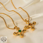 Exquisite Tiger's Eye Cross Necklace in 18K Gold -  QH Clothing