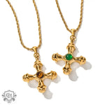 Exquisite Tiger's Eye Cross Necklace in 18K Gold -  QH Clothing