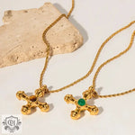 Exquisite Tiger's Eye Cross Necklace in 18K Gold -  QH Clothing