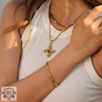 Exquisite Tiger's Eye Cross Necklace in 18K Gold -  QH Clothing