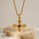 Exquisite Tiger's Eye Cross Necklace in 18K Gold -  QH Clothing