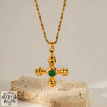 Exquisite Tiger's Eye Cross Necklace in 18K Gold -  QH Clothing