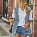 Trendy Sleeveless Denim Vest - Clothing