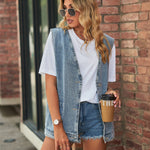 Trendy Sleeveless Denim Vest - Clothing