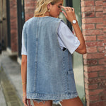 Trendy Sleeveless Denim Vest - Clothing