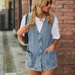 Trendy Sleeveless Denim Vest - Clothing