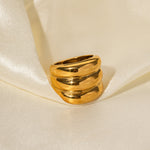 18K gold trendy and fashionable three-layer design simple style ring - QH Clothing