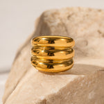 18K gold trendy and fashionable three-layer design simple style ring - QH Clothing