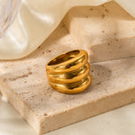 18K gold trendy and fashionable three-layer design simple style ring - QH Clothing