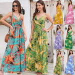 Women  Bohemian Printed Maxi Dress Sexy V neck Strap Dress - Quality Home Clothing| Beauty