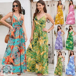 Women  Bohemian Printed Maxi Dress Sexy V neck Strap Dress - Quality Home Clothing| Beauty