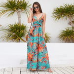 Women  Bohemian Printed Maxi Dress Sexy V neck Strap Dress - Quality Home Clothing| Beauty