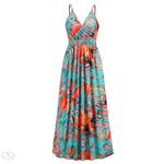 Women  Bohemian Printed Maxi Dress Sexy V neck Strap Dress - Quality Home Clothing| Beauty