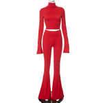 Turtleneck Bell Sleeve Top & Flare Trousers - Clothing