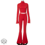 Turtleneck Bell Sleeve Top & Flare Trousers - Clothing