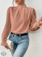 Women Clothing Autumn Winter Half Turtleneck Stitching Wave Pattern Chiffon Long Sleeve Top Women - Quality Home Clothing| Beauty