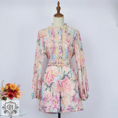 Two Piece Floral Short Set - Clothing