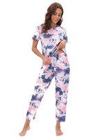 Home Wear Pajamas Two Piece Set Short Sleeve Trousers Suit Leopard Print Tie Dye - Quality Home Clothing| Beauty