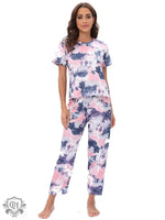 Home Wear Pajamas Two Piece Set Short Sleeve Trousers Suit Leopard Print Tie Dye - Quality Home Clothing| Beauty