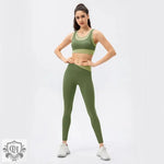 High Strength Sports Suit Women One Piece Workout Bra Non Embarrassing Line High Waist Trousers Nude Feel Yoga Two Piece Suit - Quality Home Clothing| Beauty