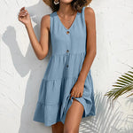 V-Neck Button Sleeveless Vest Dress - Quality Home Clothing | Beauty