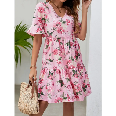 Dress V Neck Flared Sleeves Printed Casual Holiday Dress - Quality Home Clothing| Beauty