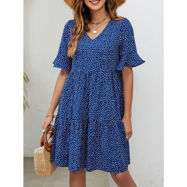 Dress V Neck Flared Sleeves Printed Casual Holiday Dress - Quality Home Clothing| Beauty