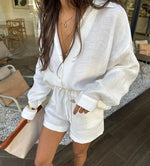 V-Neck Loose Shirt & Shorts Set - Clothing