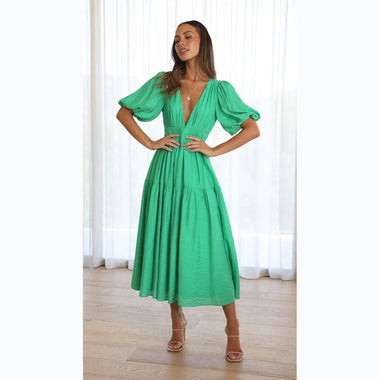 Summer V-Neck Ruffled Maxi Dress - QH Clothing