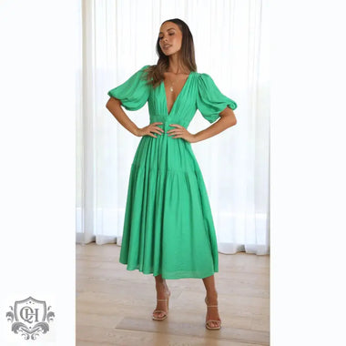 Summer V-Neck Ruffled Maxi Dress - QH Clothing