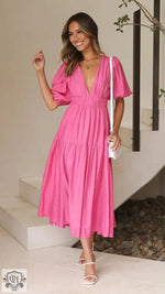 Summer V-Neck Ruffled Maxi Dress - QH Clothing