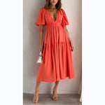 Summer V-Neck Ruffled Maxi Dress - QH Clothing