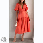 Summer V-Neck Ruffled Maxi Dress - QH Clothing