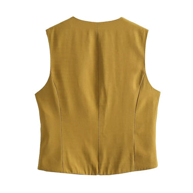 V-Neck Sleeveless Button Vest - Clothing