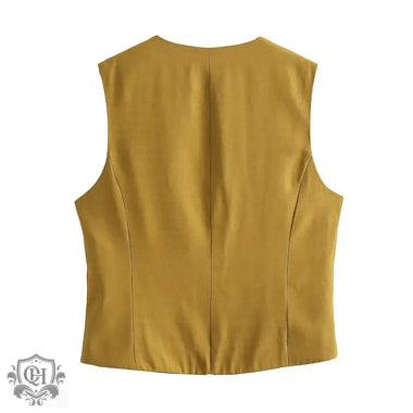 V-Neck Sleeveless Button Vest - Clothing