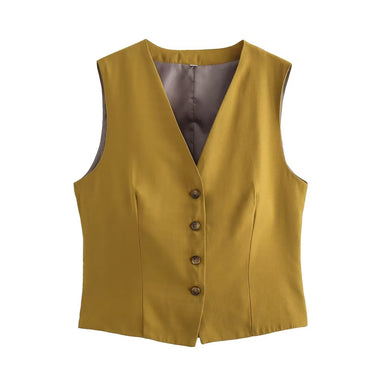 V-Neck Sleeveless Button Vest - Clothing