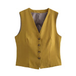 V-Neck Sleeveless Button Vest - S / Brown Top - Clothing