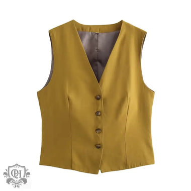 V-Neck Sleeveless Button Vest - Clothing