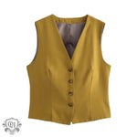 V-Neck Sleeveless Button Vest - S / Brown Top - Clothing