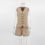 V-Neck Sleeveless Vest & Shorts Set - Clothing