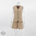 V-Neck Sleeveless Vest & Shorts Set - Clothing