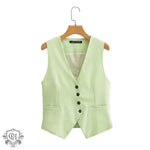 V-Neck Sleeveless Vest & Straight Leg Trousers - XS / Vest - Clothing