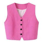 V-Neck Solid Buttoned Vest - Clothing