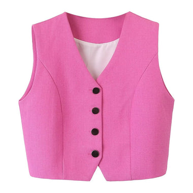 V-Neck Solid Buttoned Vest - Clothing