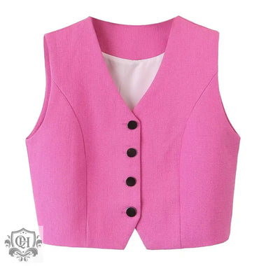 V-Neck Solid Buttoned Vest - Clothing