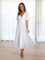 Summer Advanced Sense Vacation Deep V Plunge Puff Sleeve Dress Women - Quality Home Clothing| Beauty