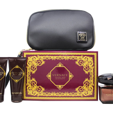 Ornate purple and gold Versace Crystal Noir gift set with cosmetics products