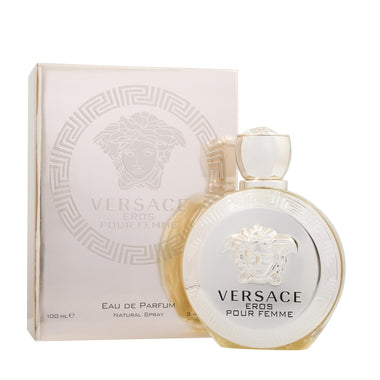 Bottle of Versace Eros Pour Femme Eau de Parfum with elegant packaging box