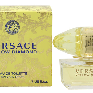 Versace Yellow Diamond Eau de Toilette 50ml Sprej with elegant packaging showcased