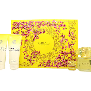 Versace Yellow Diamond Gift Set 90ml EDT + 100ml Body Lotion + 100ml Shower Gel + 5ml EDT - Fragrance